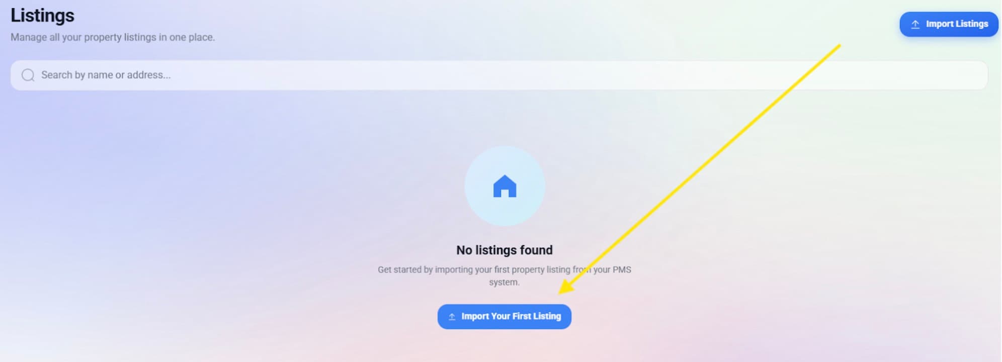 Import Your First Listing button