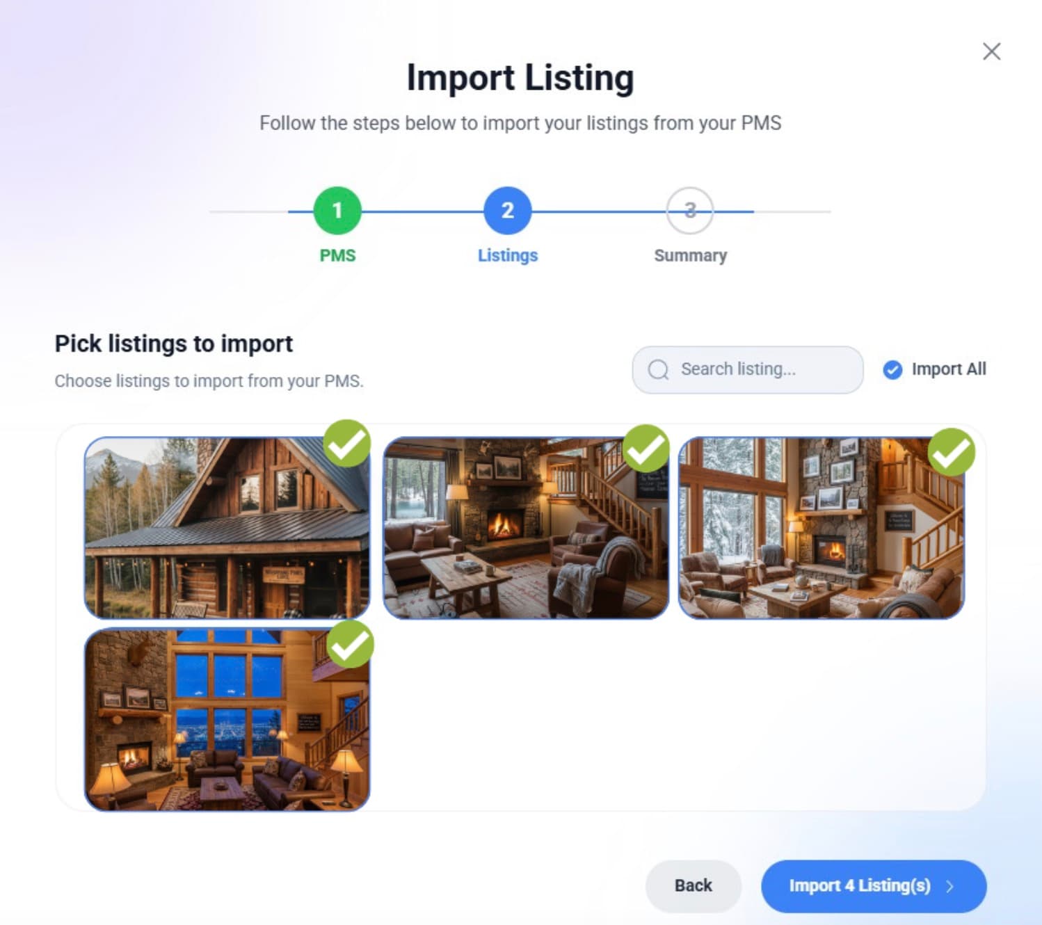 Select all the Listings you want to import to HelloHost, and then click on Import Listings