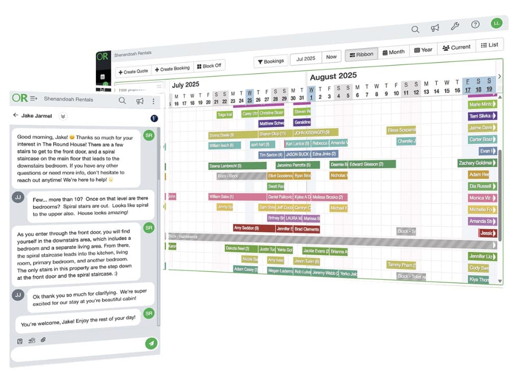 OwnerRez messaging and booking calendar