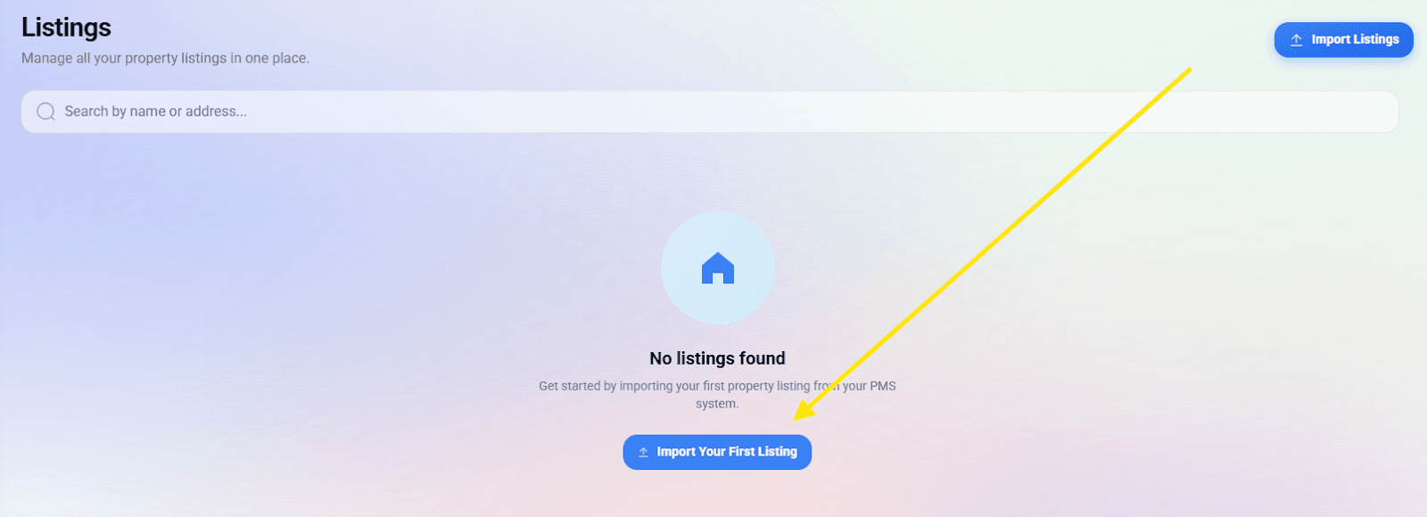 Import Your First Listing button