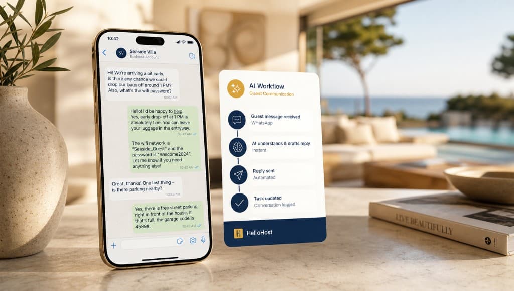 HelloHost AI guest communication workflow on WhatsApp